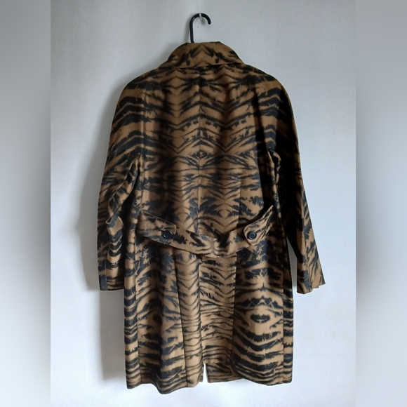 DKNY Black & Brown Animal Print Mid Length Lightweight Coat SzS Pockets - Picture 9 of 16